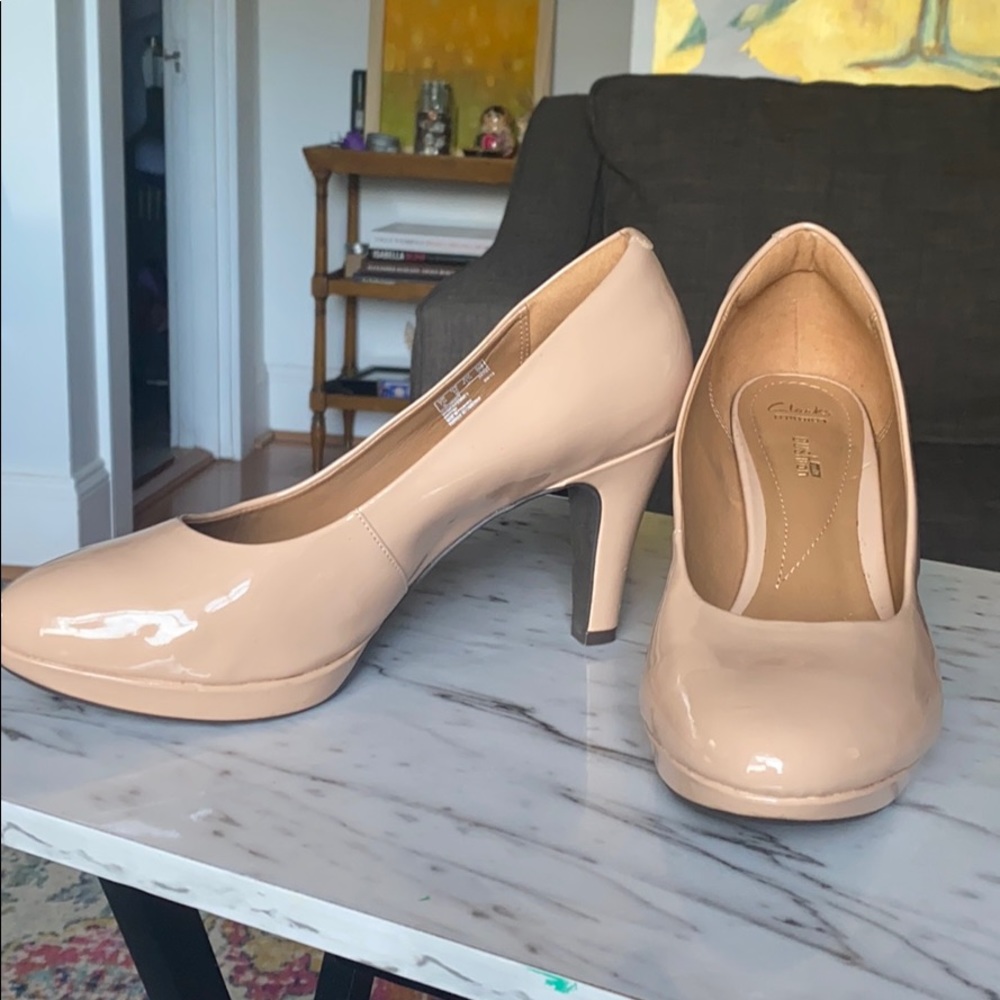 Clarks Nude (light skin) platform heels